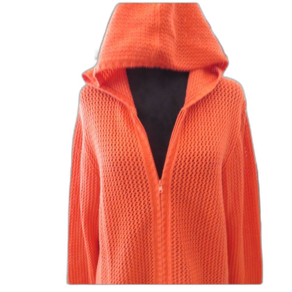 Coldwater Creek Women's Crochet Knit hoodie Cotton Boho Orange L EUC - Picture 2 of 6